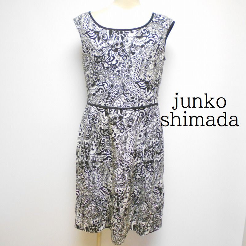 923520 junko shimada ジュンコシマダ 49AV. 黒×白柄 ワンピース 40
