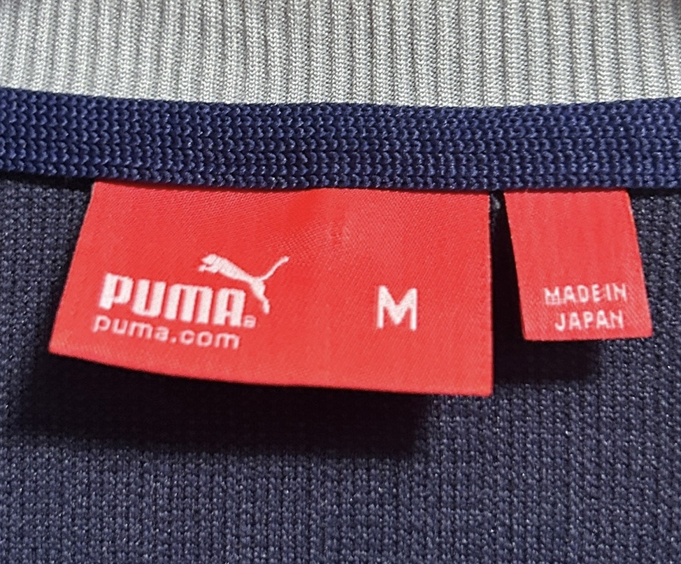 OLD 日本製▽PUMA プーマ 袖プリント トラックジャケット ジャージ M 紺 ネイビー グレー 袖ロゴ ハイネック_画像7