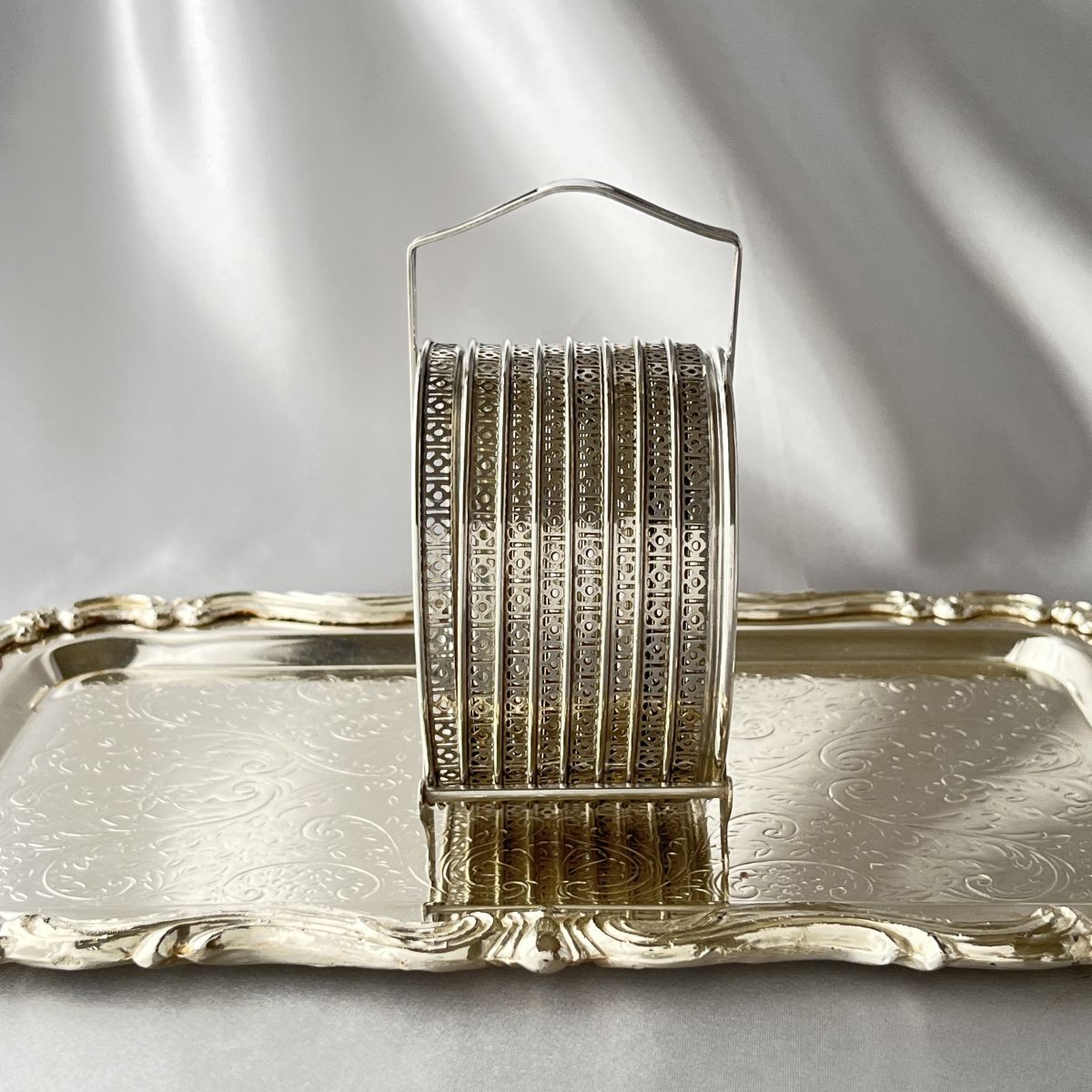 Webster】ワイングラスコースター 8枚【純銀/ガラス】 ホルダー