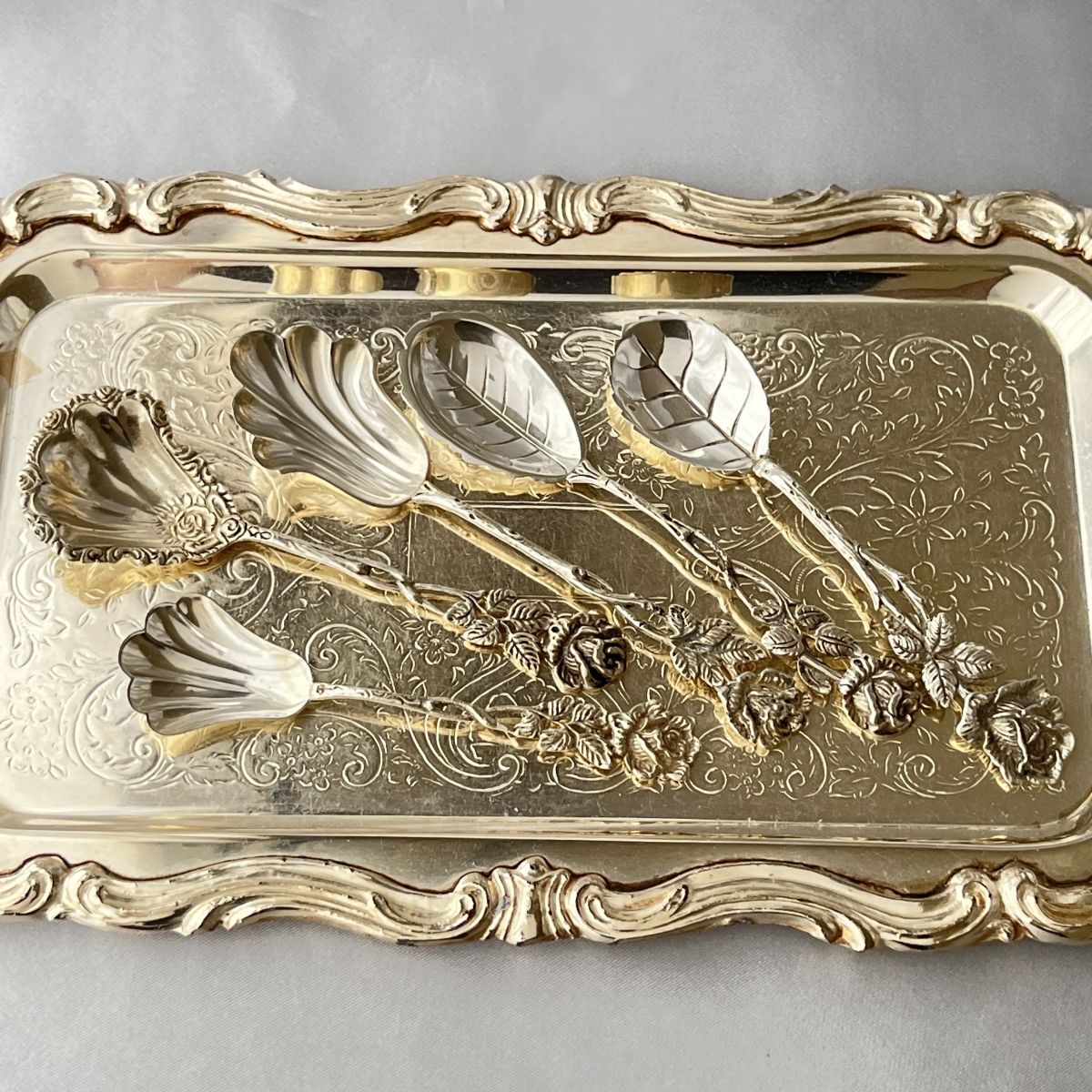 【ドイツ】薔薇のシュガースプーン 5本【純銀】　ヒルデスハイムローズ ドイツ】薔薇のシュガースプーン 5本【純銀】 ヒルデスハイム