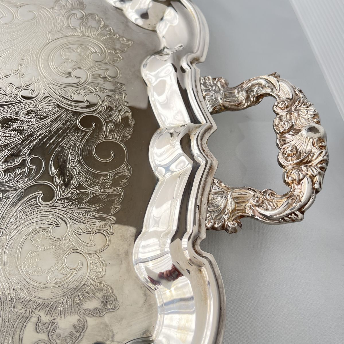 KENT】ギャラリートレー【シルバープレート】59cm 特大 ハンドル