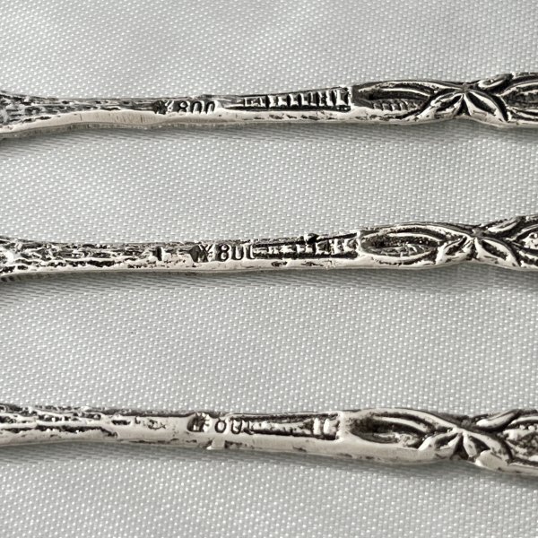 【ドイツ】 薔薇のピックフォーク 6本 / レリーフのホルダー【純銀】 ドイツ】 薔薇のピックフォーク 6本 / レリーフのホルダー【純銀