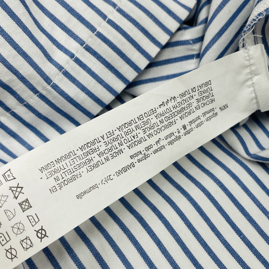 ZARA /M/ ストライプ 長(zhǎng)袖シャツ ショート丈 トップス レディース ホワイトブルー カジュアル スポーツゴルフ 大人可愛(ài)い生地コットン ザラ