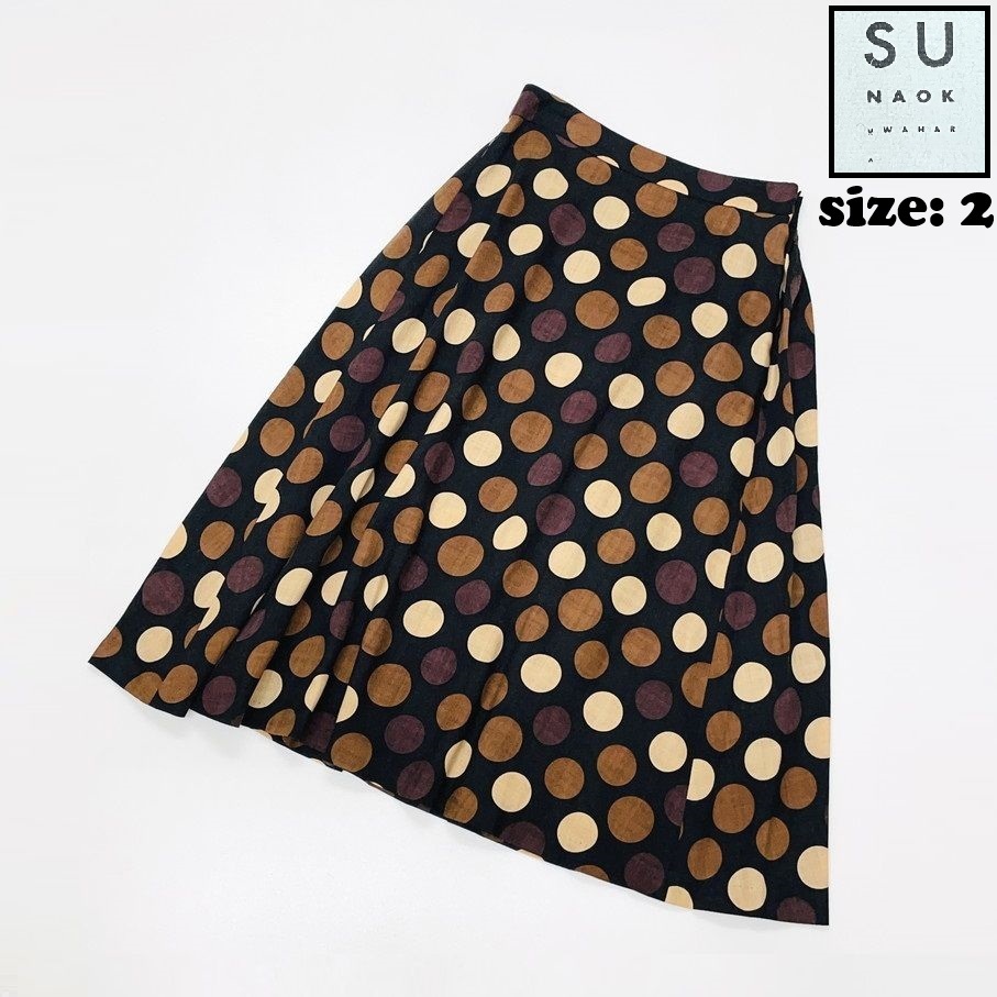 SUNAO KUWAHARA /2/ ブラック×ブラウン ロングスカート レディース 日本製 ドット柄 水玉 生地ウール マツオ センソユニコ スナオクワハラ_画像1