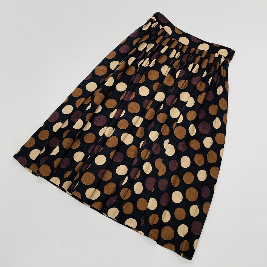 SUNAO KUWAHARA /2/ ブラック×ブラウン ロングスカート レディース 日本製 ドット柄 水玉 生地ウール マツオ センソユニコ スナオクワハラ_画像10