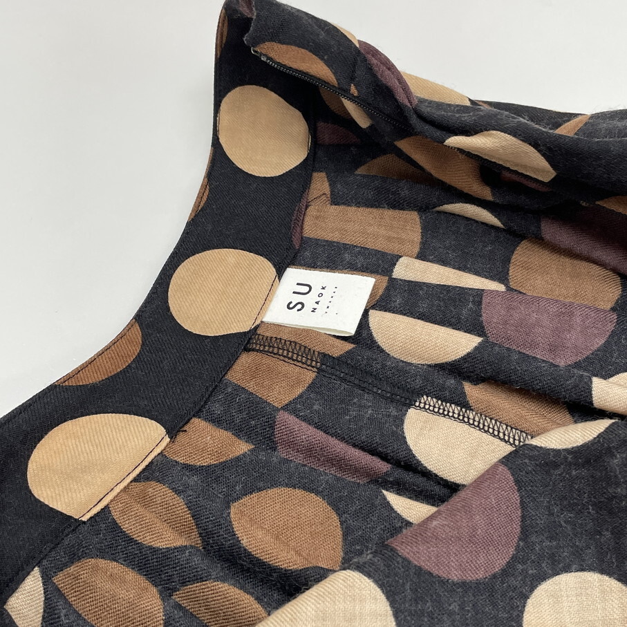 SUNAO KUWAHARA /2/ ブラック×ブラウン ロングスカート レディース 日本製 ドット柄 水玉 生地ウール マツオ センソユニコ スナオクワハラ_画像6