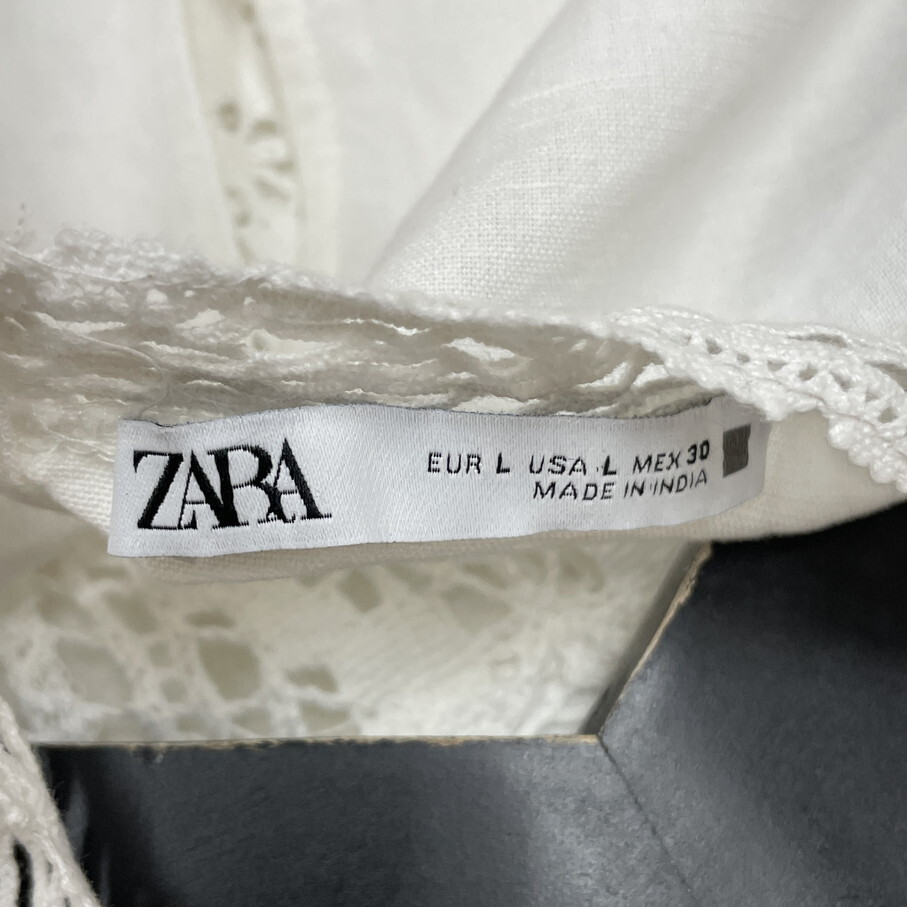 ZARA /L/ ホワイト 長袖ブラウス レディース カジュアル レーストップス 通勤 フェミニン 大人可愛い生地コットン リネン デイリー ザラ_画像5