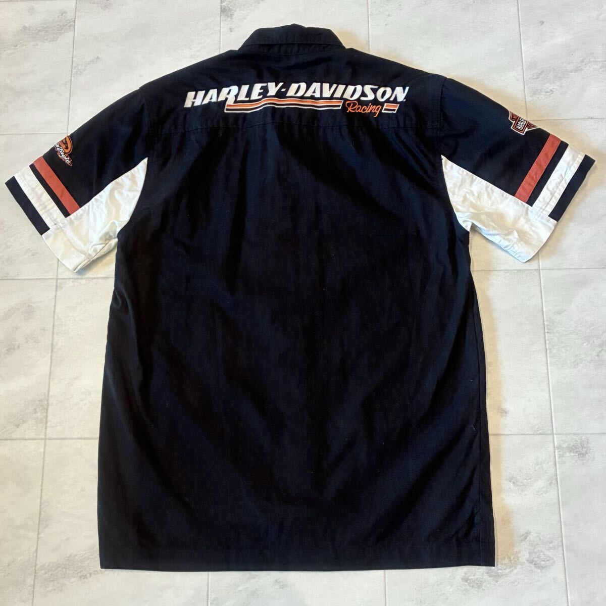 HARLEY DAVIDSON RACING ハーレーダビッドソン ロゴ 刺繍 ピットシャツ 半袖シャツ_画像2
