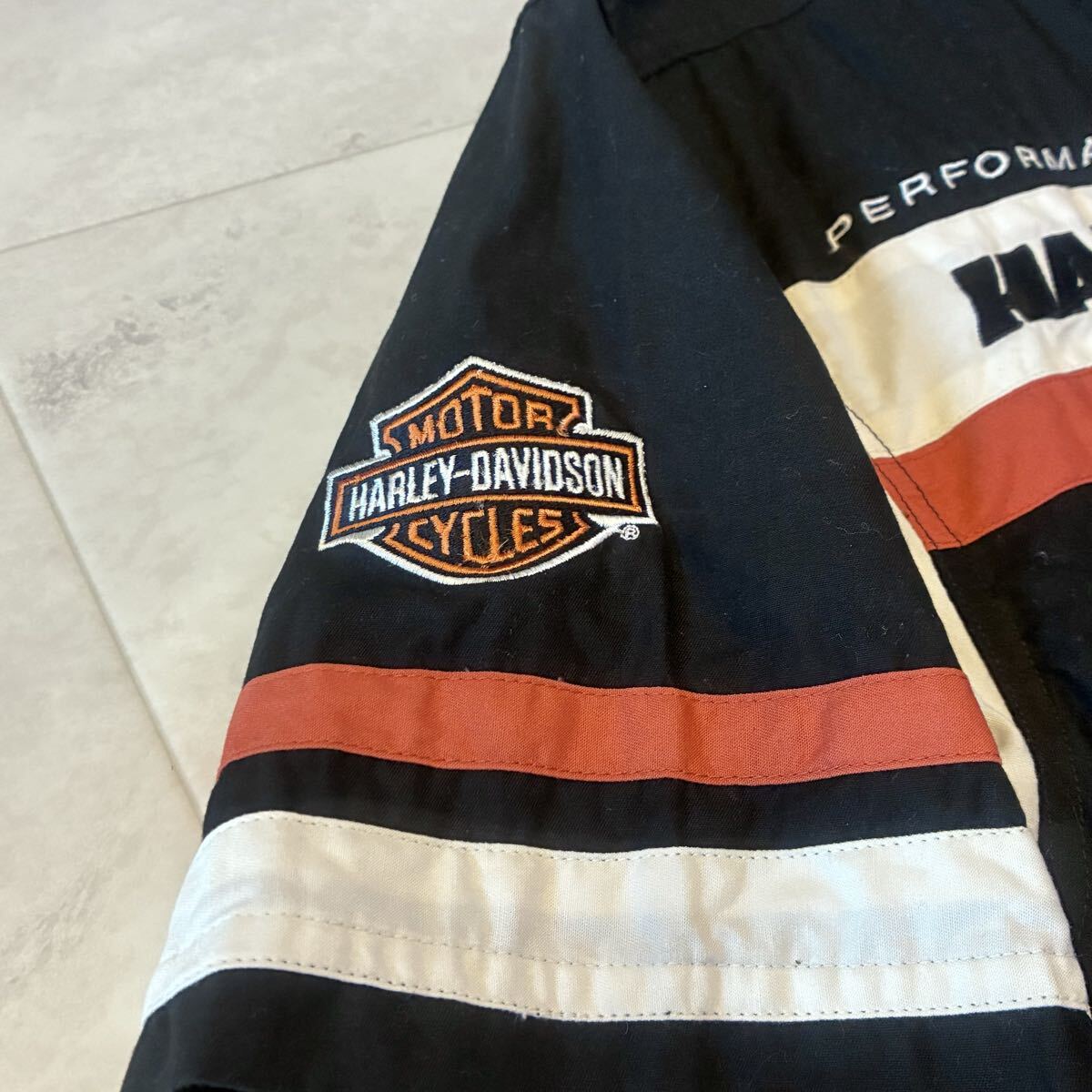 HARLEY DAVIDSON RACING ハーレーダビッドソン ロゴ 刺繍 ピットシャツ 半袖シャツ_画像4