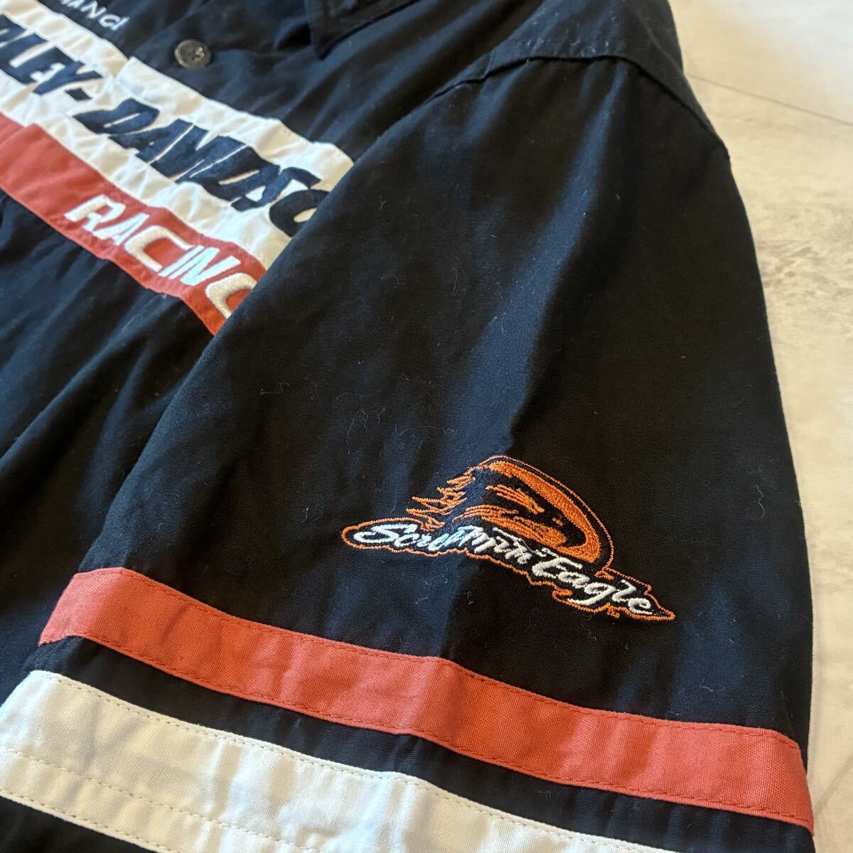 HARLEY DAVIDSON RACING ハーレーダビッドソン ロゴ 刺繍 ピットシャツ 半袖シャツ_画像5