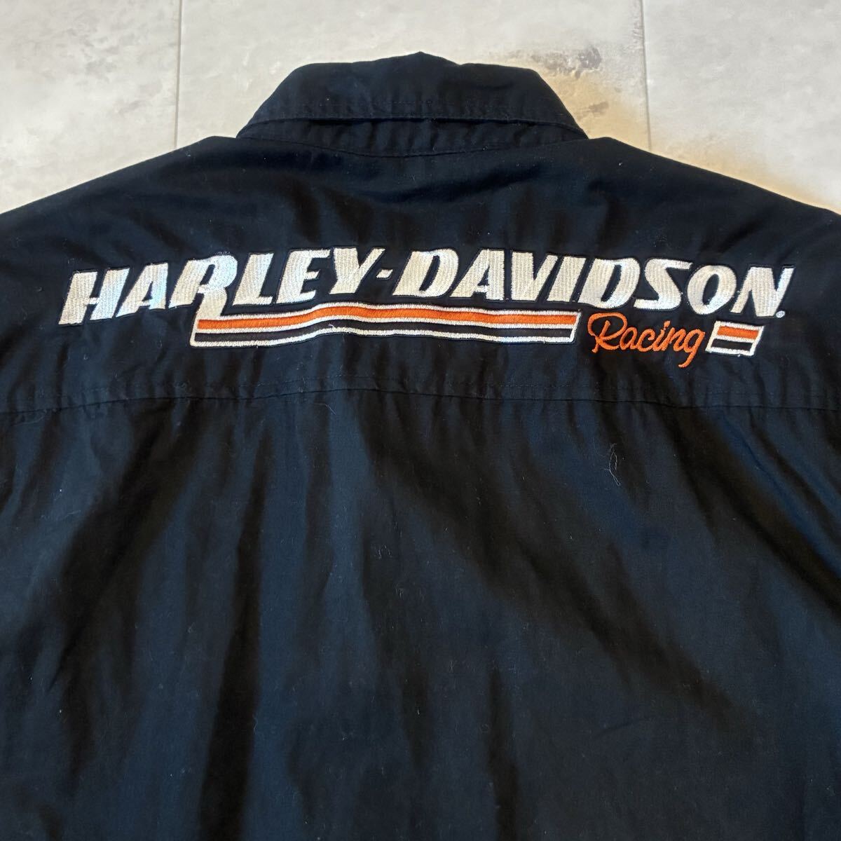 HARLEY DAVIDSON RACING ハーレーダビッドソン ロゴ 刺繍 ピットシャツ 半袖シャツ_画像7