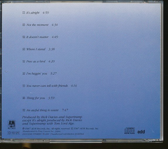 JA962●スーパートランプ(Supertramp)「フリー・アズ・ア・バード」国内盤CD_画像2