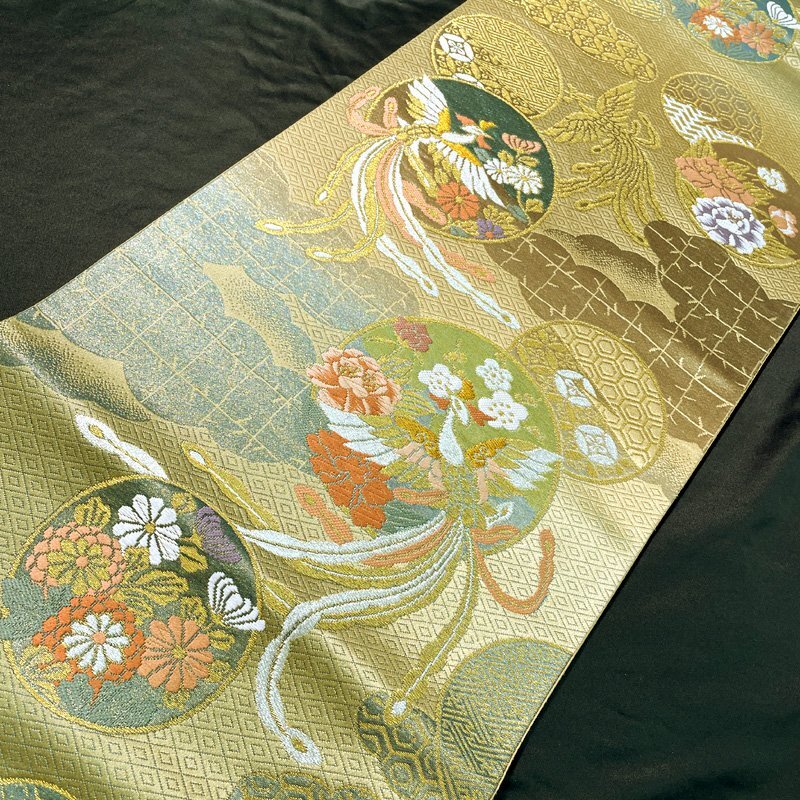 △きものマーチ△袋帯 鳳凰 梅 菊 牡丹 雲取り 菱 亀甲 紗綾型 七宝