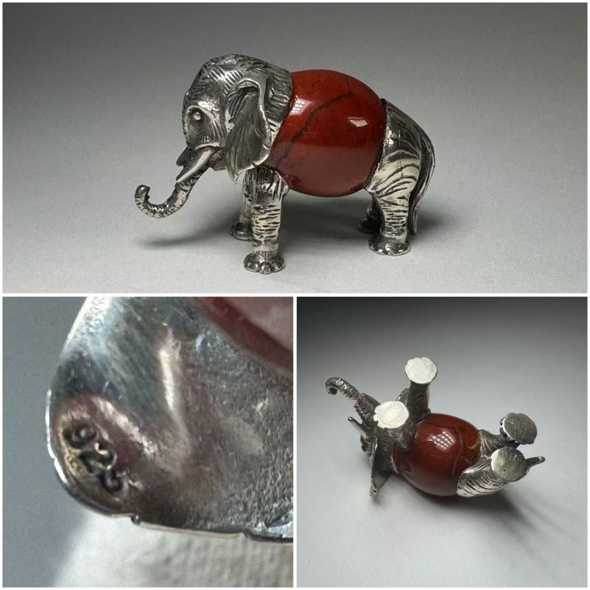 銀製(シルバー925刻印あり)象置物インテリア AS535 シルバー製 象置物 Silver925 銀製 刻印有り インテリア