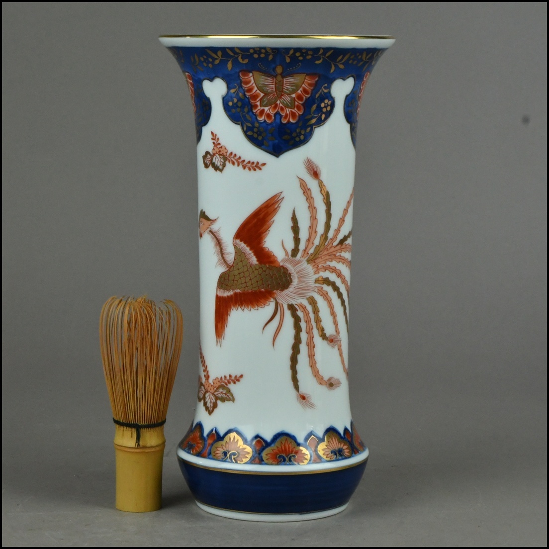 【ACT】有田焼【哲山作】金彩色絵 鳳凰図 尊式 花瓶 花入 飾壷 美術品 高さ24.5cm A7-729D_画像10