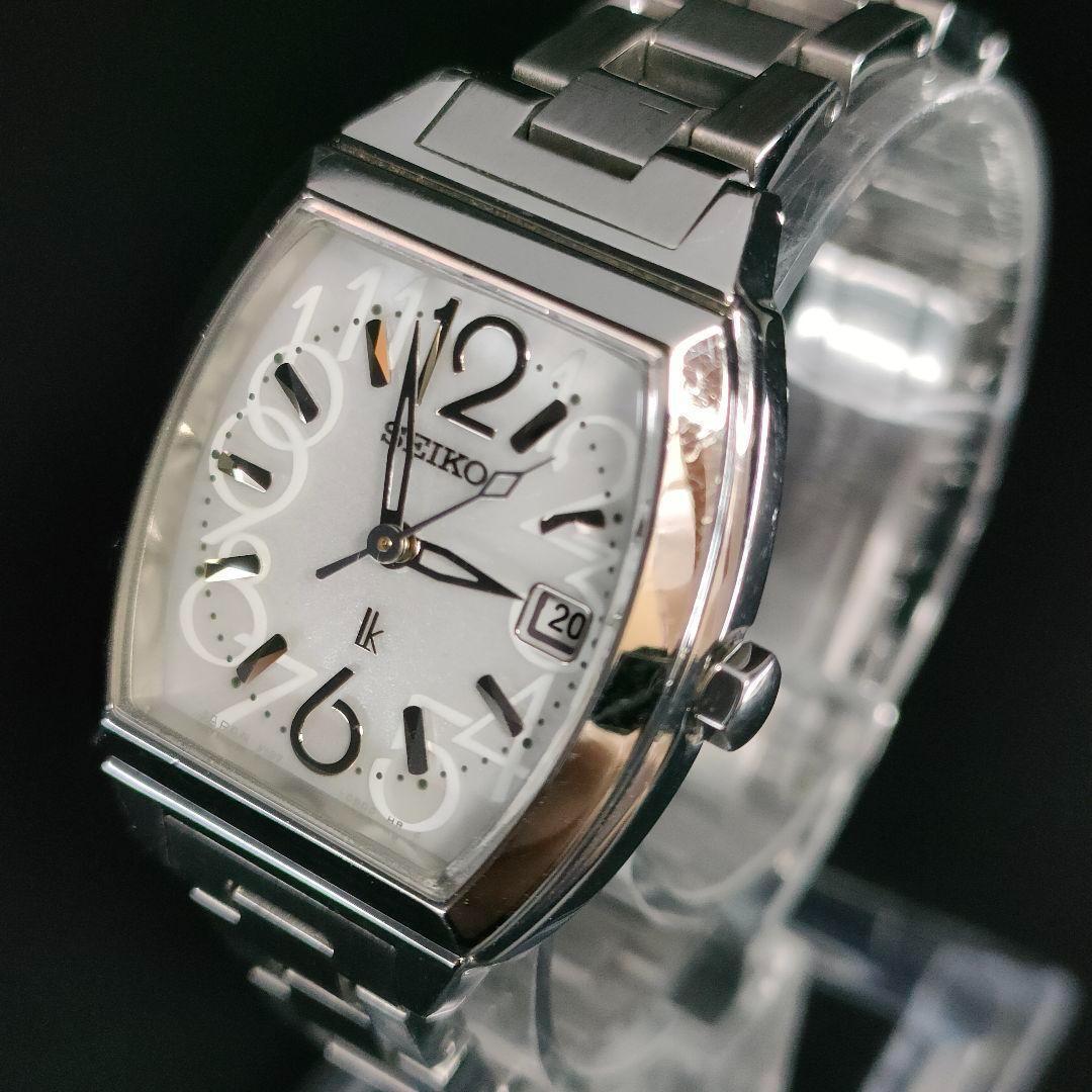 ✨極美品✨ セイコー ルキア IK 腕時計 トノー型 電波ソーラー デイト 箱 美品 SEIKO セイコー ルキア トノー ホワイト シルバー ソーラー