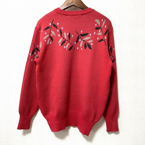 #wxc クリスチャンディオール ChristianDior SPORTS ニット セーター M 赤系 ヴィンテージ 植物柄 レディース [957746]