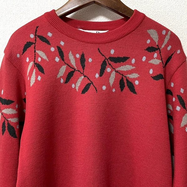 #wxc クリスチャンディオール ChristianDior SPORTS ニット セーター M 赤系 ヴィンテージ 植物柄 レディース [957746]
