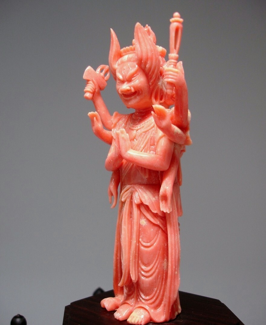 柴田晩仙 作】 馬頭観音 珊瑚 サンゴ 珊瑚彫刻 仏像 原石 宝石