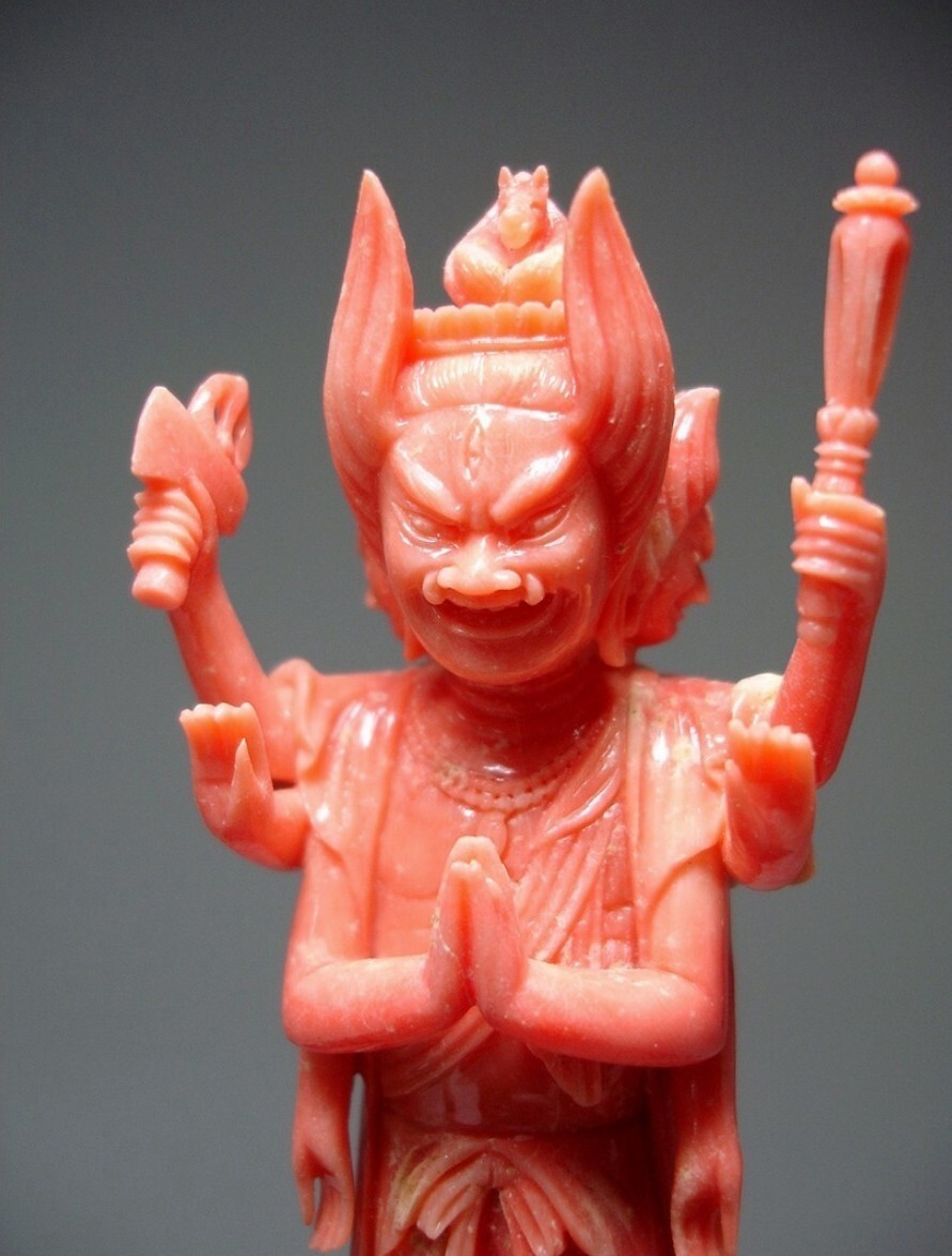 馬頭観音像 本珊瑚 サンゴ 珊瑚彫刻 仏像 美術品 宝石 原石 天然石 誕生石 柴田晩仙 作】 馬頭観音 珊瑚 サンゴ 珊瑚彫刻 仏像 原石 宝石