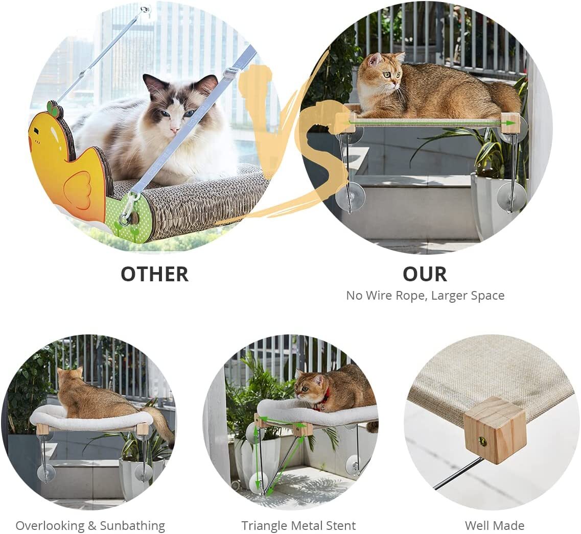 猫窓ベッド 猫用ハンモック 猫用窓枠座り台 窓掛け式猫用ステップ 吸盤タイプ 取り付け簡単 日光浴 階段 窓付け 爪とぎ 耐荷重8kgまでOK_画像4