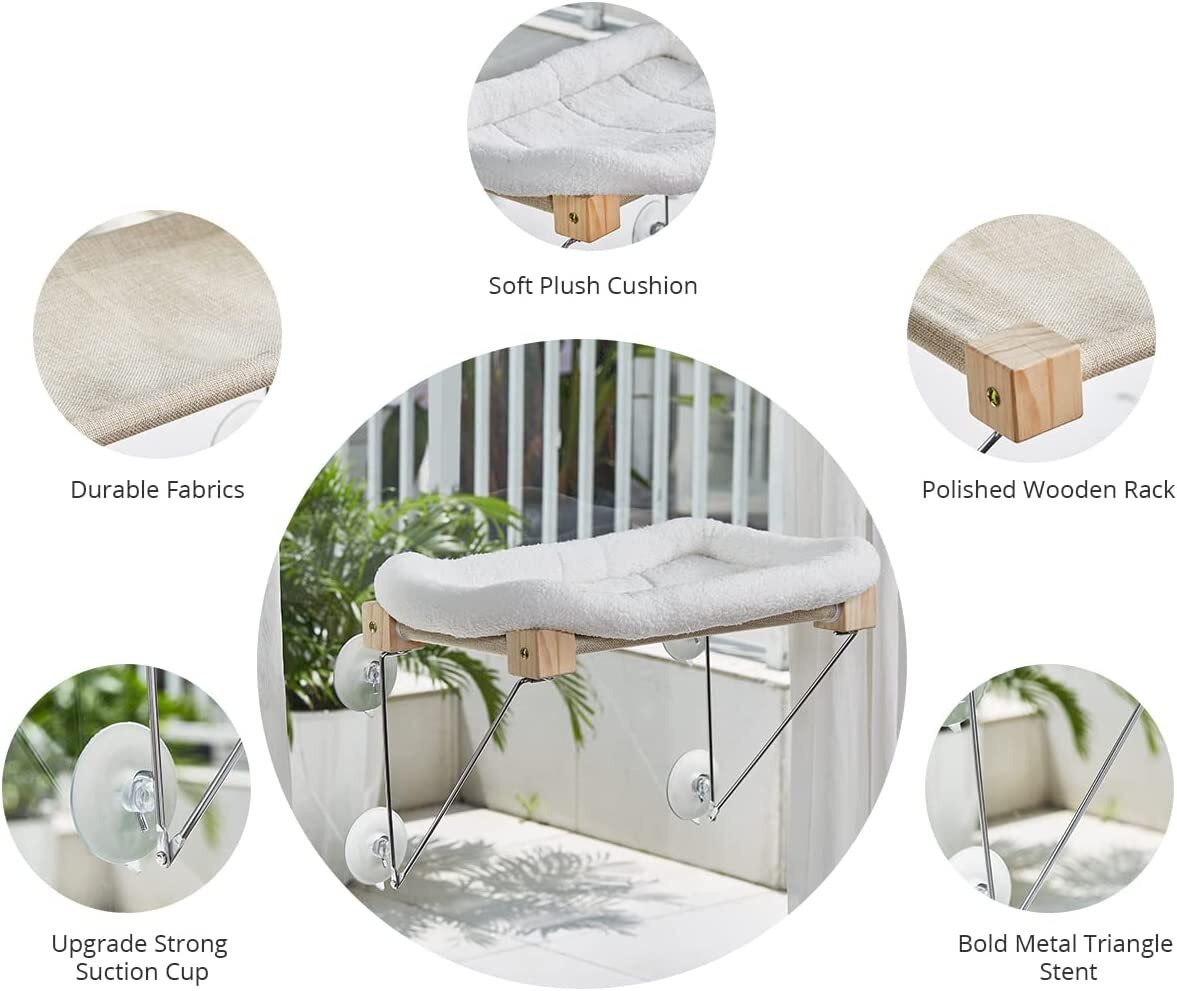 猫窓ベッド 猫用ハンモック 猫用窓枠座り台 窓掛け式猫用ステップ 吸盤タイプ 取り付け簡単 日光浴 階段 窓付け 爪とぎ 耐荷重8kgまでOK_画像3