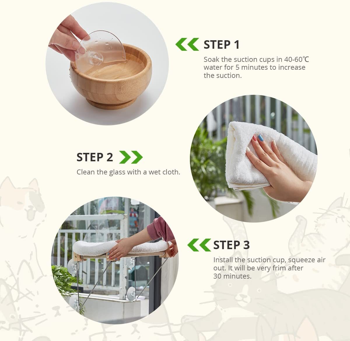 猫窓ベッド 猫用ハンモック 猫用窓枠座り台 窓掛け式猫用ステップ 吸盤タイプ 取り付け簡単 日光浴 階段 窓付け 爪とぎ 耐荷重8kgまでOK_画像5