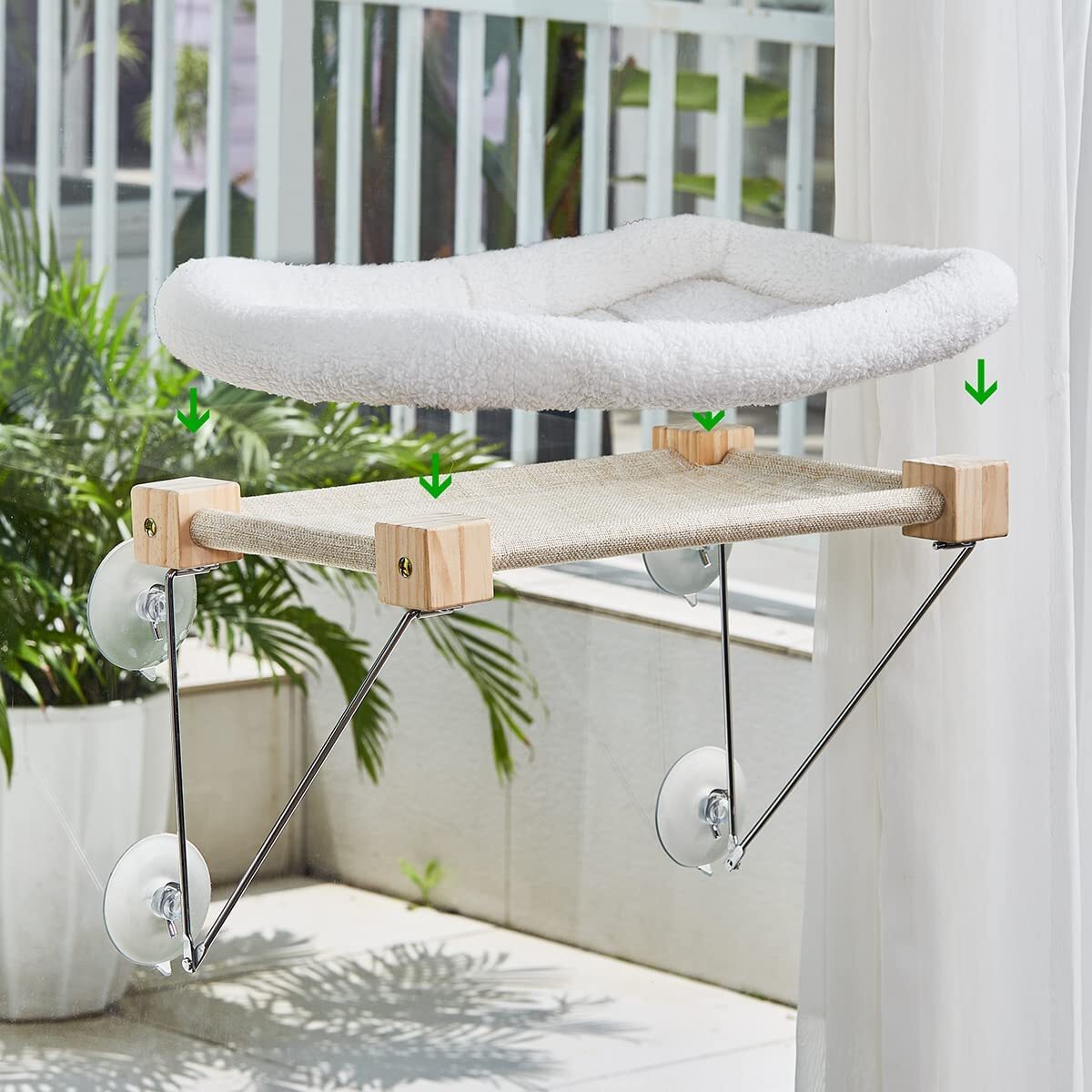 猫窓ベッド 猫用ハンモック 猫用窓枠座り台 窓掛け式猫用ステップ 吸盤タイプ 取り付け簡単 日光浴 階段 窓付け 爪とぎ 耐荷重8kgまでOK_画像6