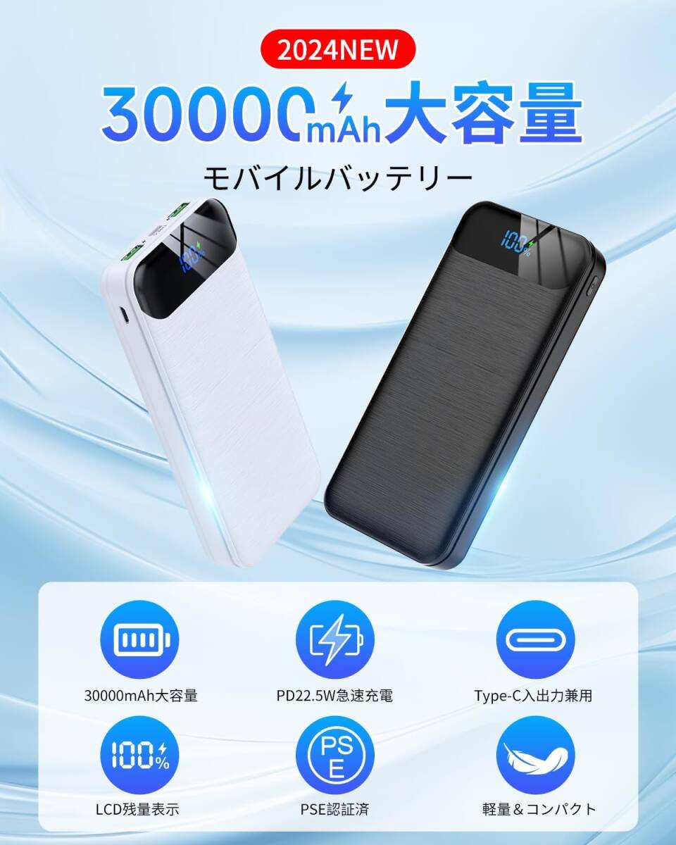  мобильный аккумулятор большая вместимость 30000mAh внезапный скорость зарядка [2024 новинка &Type-C вход/выход порт &3 шт. в то же время зарядка ] мобильный * аккумулятор PD22.5W/QC3.0 соответствует 