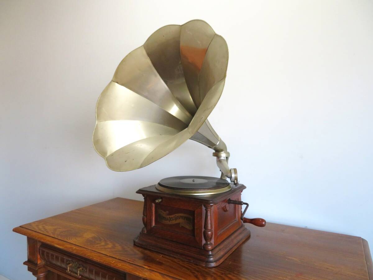 コロムビア Columbia 卓上蓄音機 稼動 実動品 レトロ アンティーク 動作品 COLUMBIA DISC GRAPHOPHONE 卓上 蓄音機 ラッパ