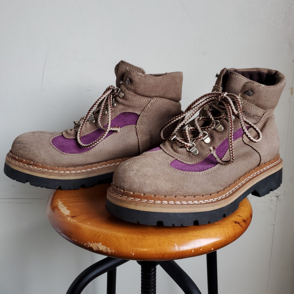 1055◆【42/27cm】カナダ製 MARTINO マティーノ トレッキングブーツ スエード ツートン パープル ブラウン 革靴 vintage 中古 USED 古着_画像3