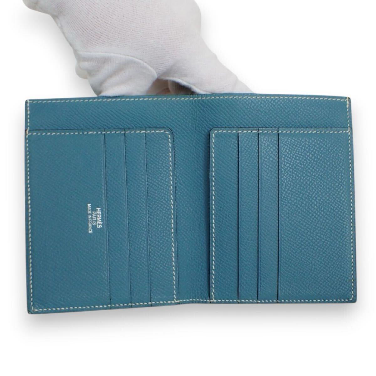 エルメス メンズ折り財(cái)布 MC2 デカルト □K刻印 ブルージーン Epsom MC2 Descartes Wallet 二つ折りカード札入れ レザーエプソン　青系
