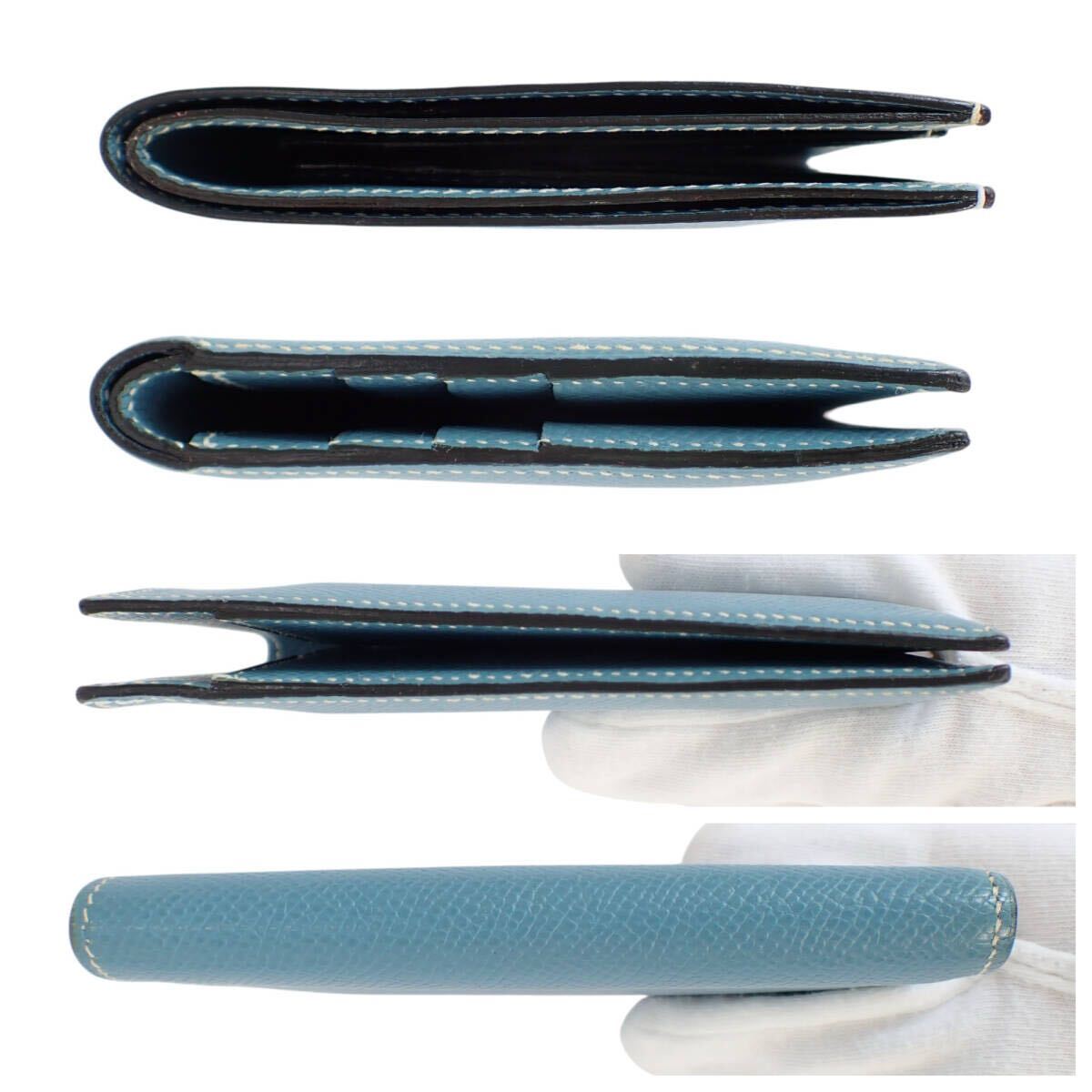 エルメス メンズ折り財(cái)布 MC2 デカルト □K刻印 ブルージーン Epsom MC2 Descartes Wallet 二つ折りカード札入れ レザーエプソン　青系