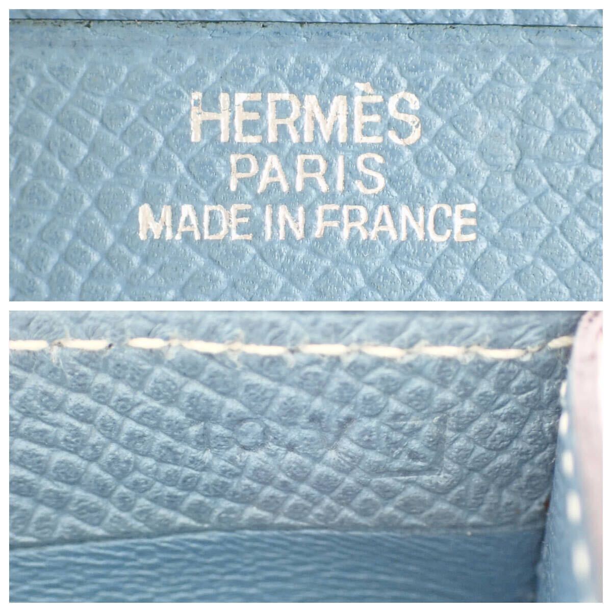 エルメス メンズ折り財(cái)布 MC2 デカルト □K刻印 ブルージーン Epsom MC2 Descartes Wallet 二つ折りカード札入れ レザーエプソン　青系