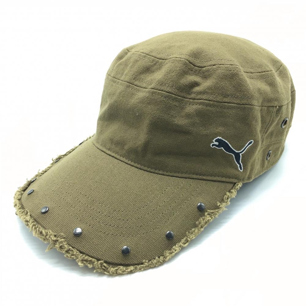 【美品】アディダス ワークキャップ カーキ つばスタッズ ロゴ黒 ONE SIZE(56-59cm) ゴルフウェア adidas_画像1