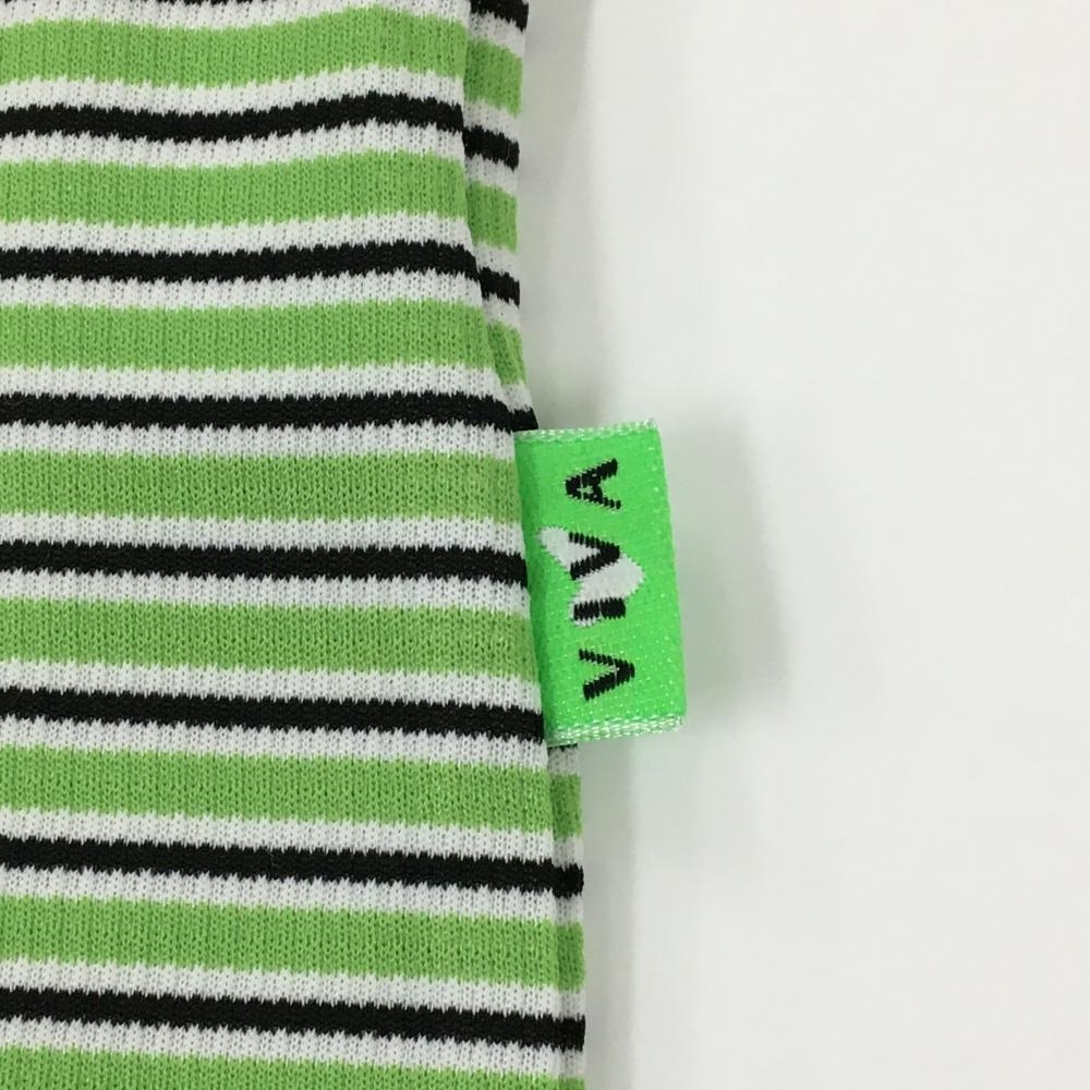 ビバハート 半袖ポロシャツ 白×ライトグリーン ボーダー ハーフジップ メンズ 50(L) ゴルフウェア VIVA HEART_画像3