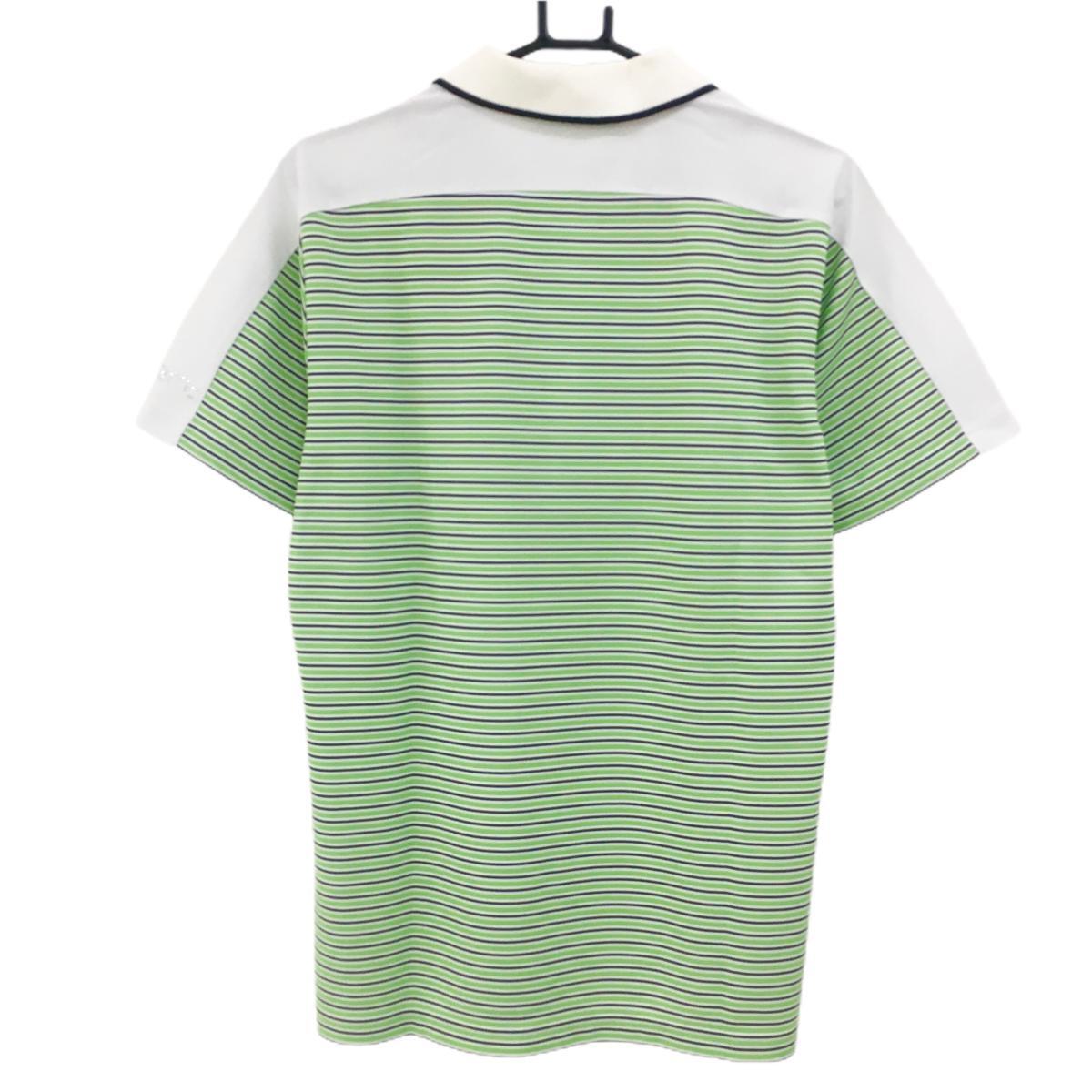 ビバハート 半袖ポロシャツ 白×ライトグリーン ボーダー ハーフジップ メンズ 50(L) ゴルフウェア VIVA HEART_画像2