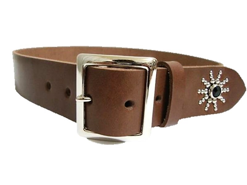 栃木レザー　エンドオンリースタッズベルト　チョコ（ブラックスポッツ）４０ｍｍ幅　一枚革_画像2