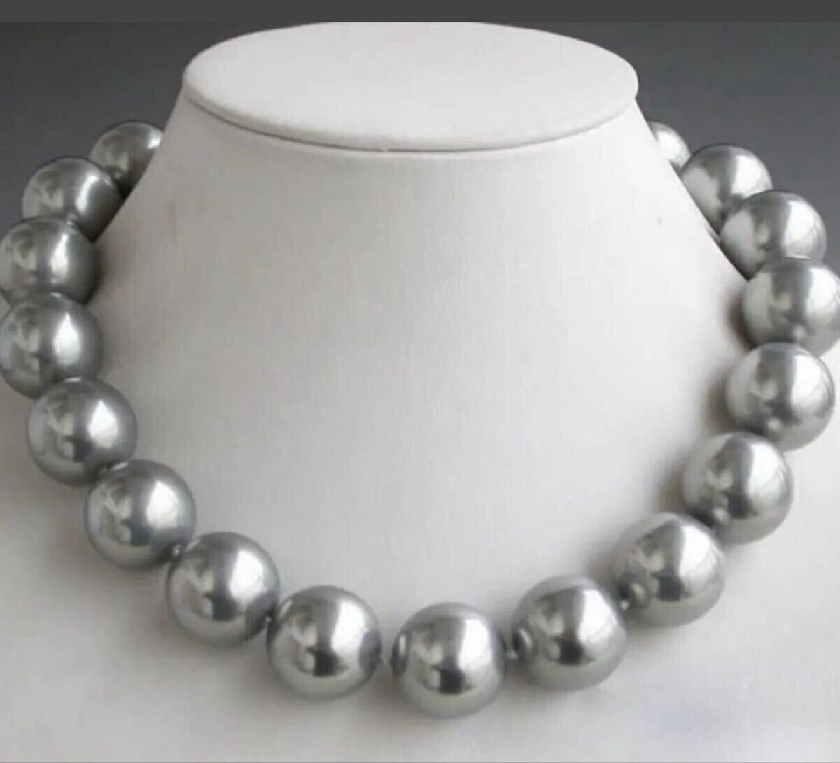 貝真珠20mm タヒチ グレー ラウンド シェル パール ネックレス 18インチ Pearl necklace グレー ラウンドshell pearl_画像1