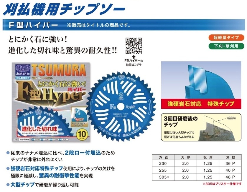 津村鋼業 1962 F型ハイパー 1枚入 外径255mmx40P ツムラのチップソー 019626 ♪_画像3