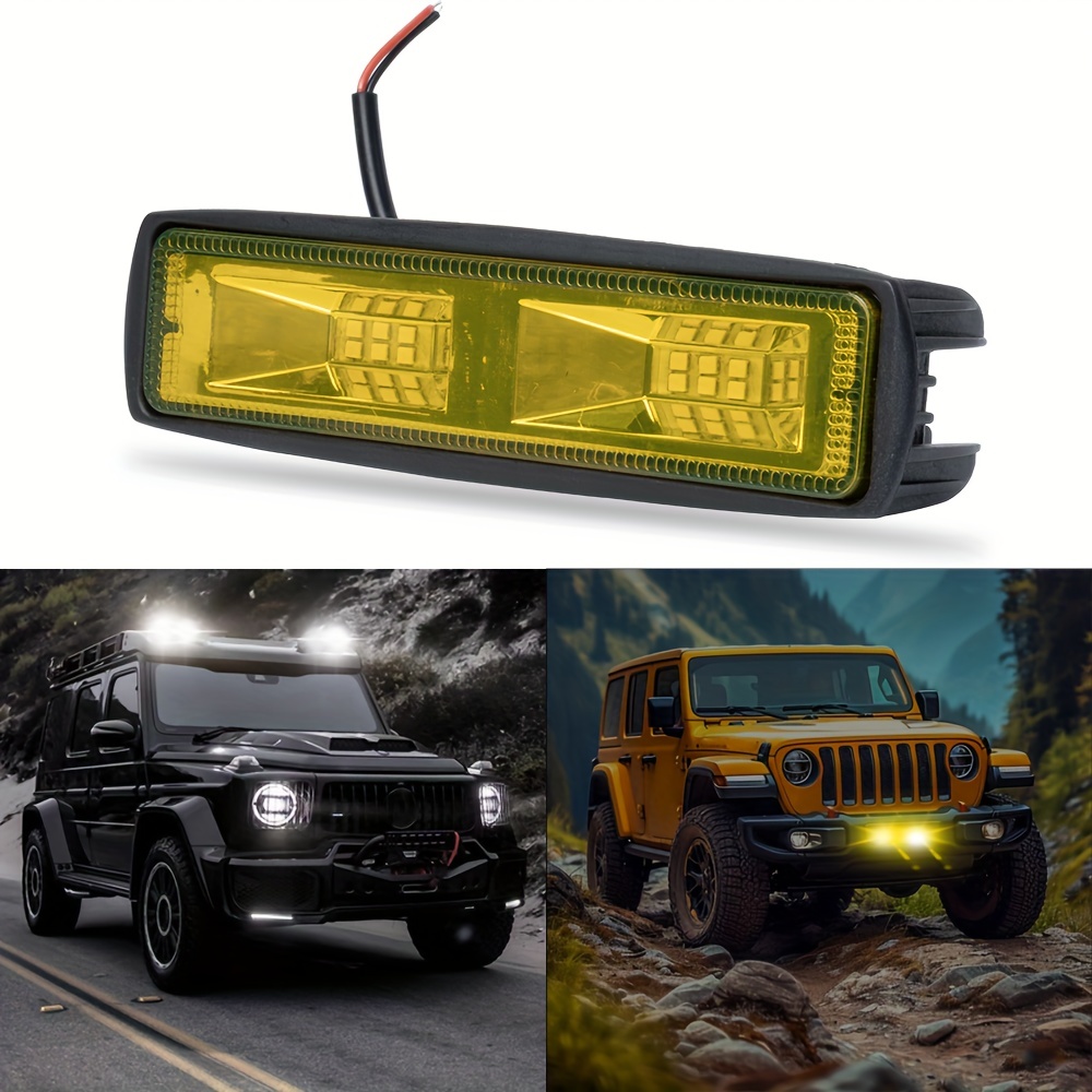 2個セット 車用 ヘッドライト LEDライト 補助ライト14.5cm バイク用 16LED 48W イエロー 黄色 12V カーライト おしゃれ 明るい t7850_画像2