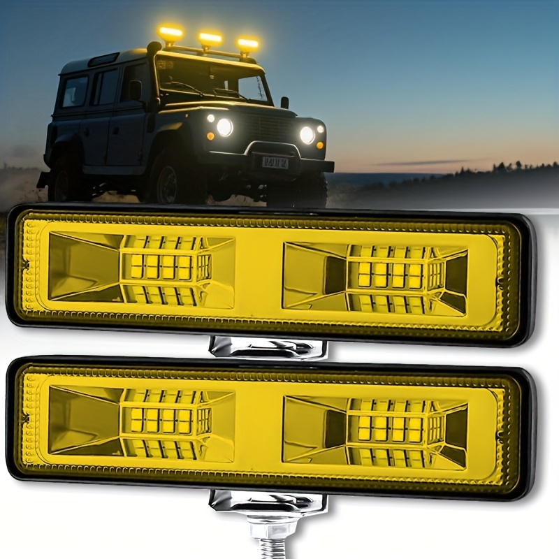 2個セット 車用 ヘッドライト LEDライト 補助ライト14.5cm バイク用 16LED 48W イエロー 黄色 12V カーライト おしゃれ 明るい t7850_画像1