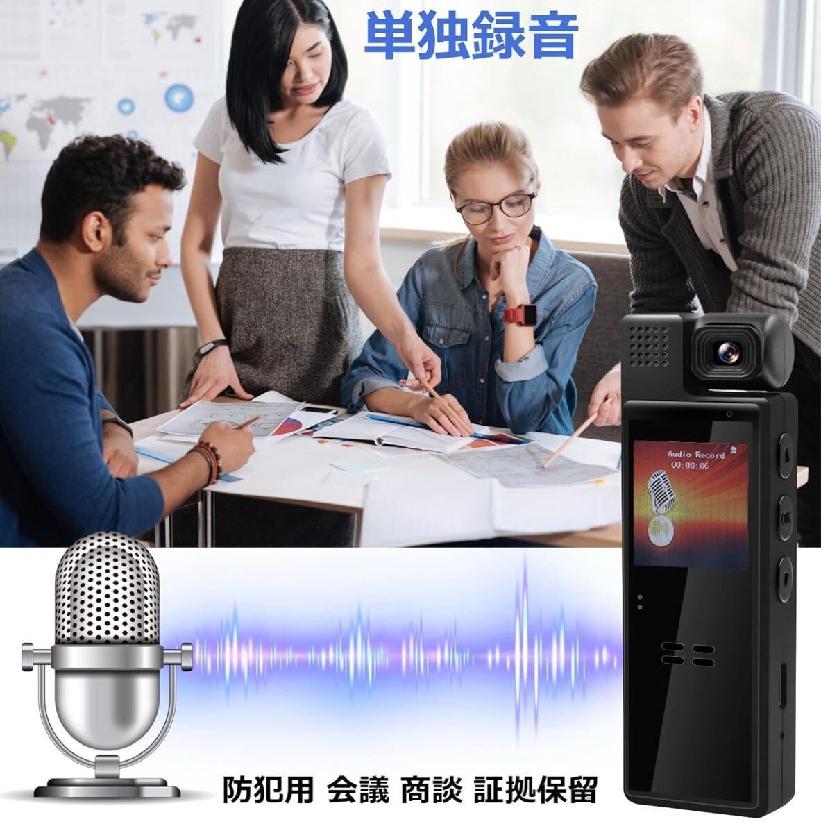 ハンディカメラ 小型カメラ ビデオカメラ 防犯カメラ ボディカメラ クリップ式 ボイスレコーダー 小型 回転レンズ