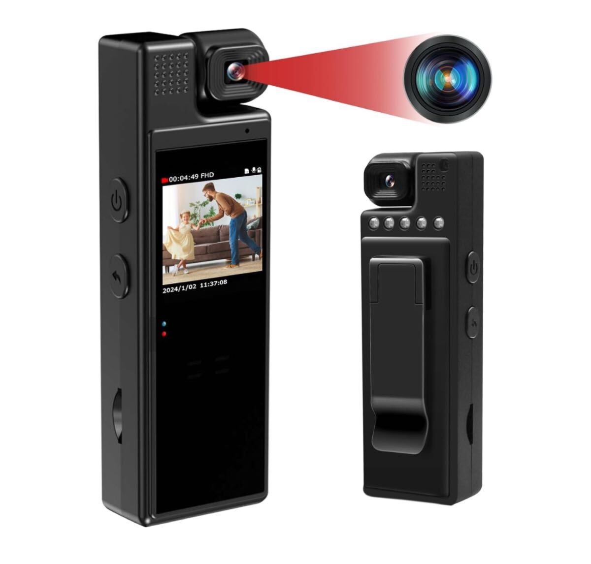 ハンディカメラ 小型カメラ ビデオカメラ 防犯カメラ ボディカメラ クリップ式 ボイスレコーダー 小型 回転レンズ