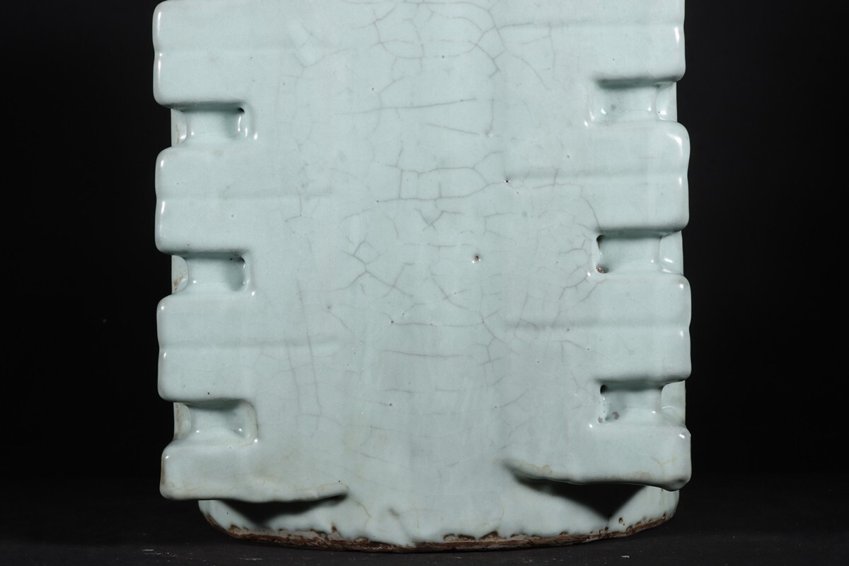 官釉宗式瓶 宋 官窯 陶磁器 粉青釉 琮式瓶 (原片石膏修復)」染付