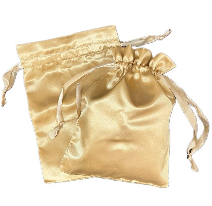 送料無料 巾着袋 収納袋 サテン風生地 無地 光沢 ギフト ラッピング 包装 お菓子入れ アクセサリー ポーチ 小物入れ ゴールド 金色 3枚_画像6