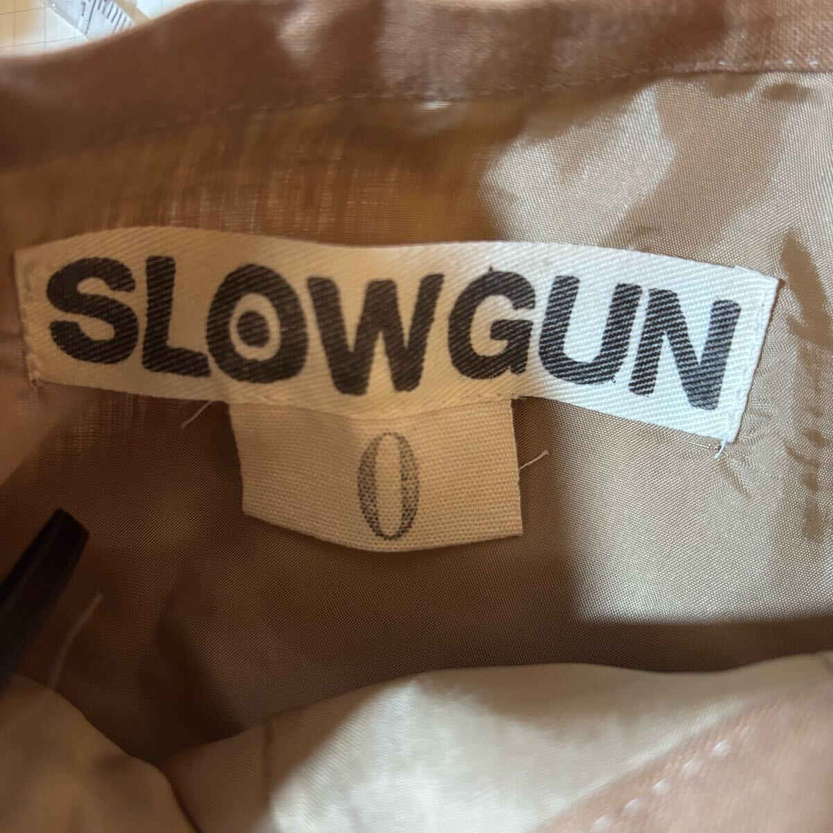 美品 SLOW GUN ボトムス スカート 生地切替 ベージュ 台形スカート リネン 日本製 4844_画像7