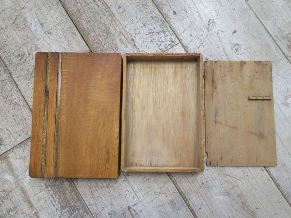 【USED】 1950年代 茶農家納屋から出てきた 文箱 検索用⇒ 昭和レトロ/天然木/無垢材/楢材/オーク/道具箱/裁縫箱/小物入れ/筆箱/F0803_画像7