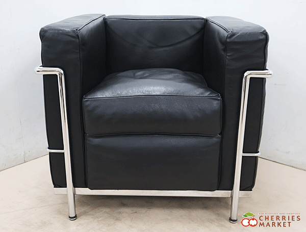◆展示品◆ IDC大塚家具 グラン・コンフォール LC2 黒総革 1Pソファ/1人掛けソファ ル・コルビュジエ 40万 ①