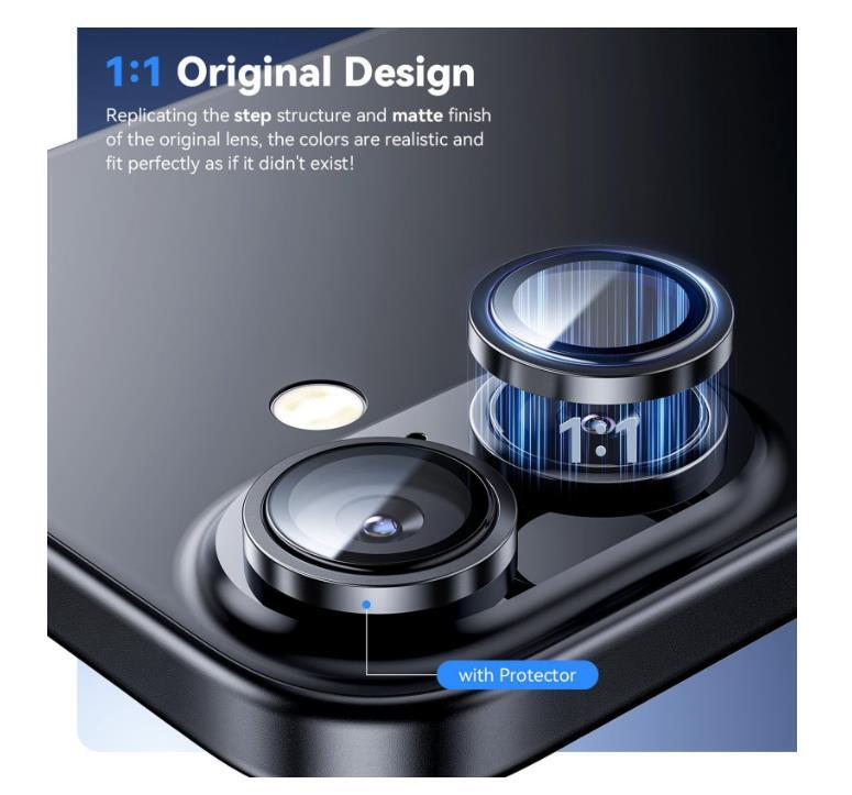 iphone16 16Plus カメラカバー カメラフィルム レンズ 保護フィルム 薄型 強化ガラス 耐衝撃 独立型 アルミ合金 ブラック_画像2